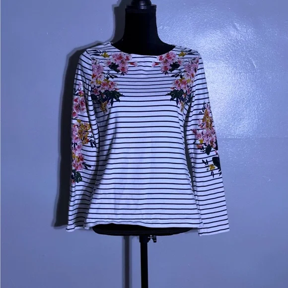Joules Floral Embroidered Striped Long Sleeve Top - Picture 1 of 6
